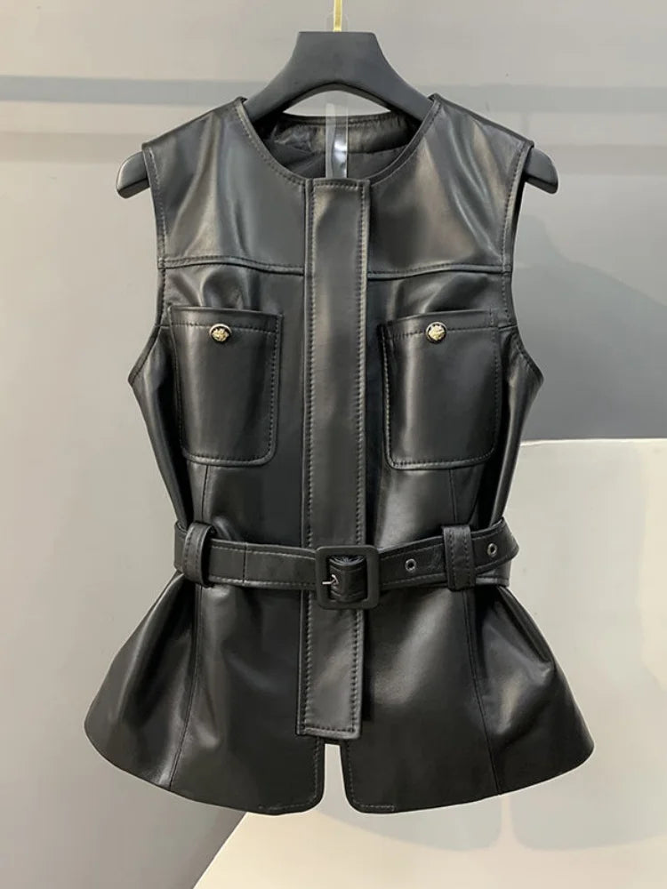 2025 British Style Black Blazers Vest Jackets Temperament Women Sleeveless Notched Vest Coats Fashion Streetwear Elegant Clothes