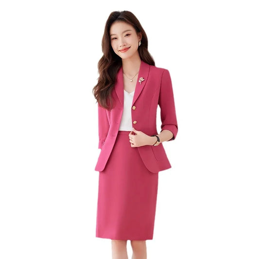 Spring Slim Blazers for Women 2024 Office Ladies New Fashion Three Quarter Coats Vintage Solid Lapel Single Breasted Blazers