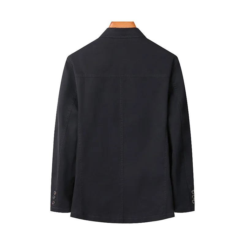 Blazer Man Retro Turn Down Collar Single-breasted Men Suit Coat Loose Pocket Long Sleeve Versatile Male Casual Outerwear