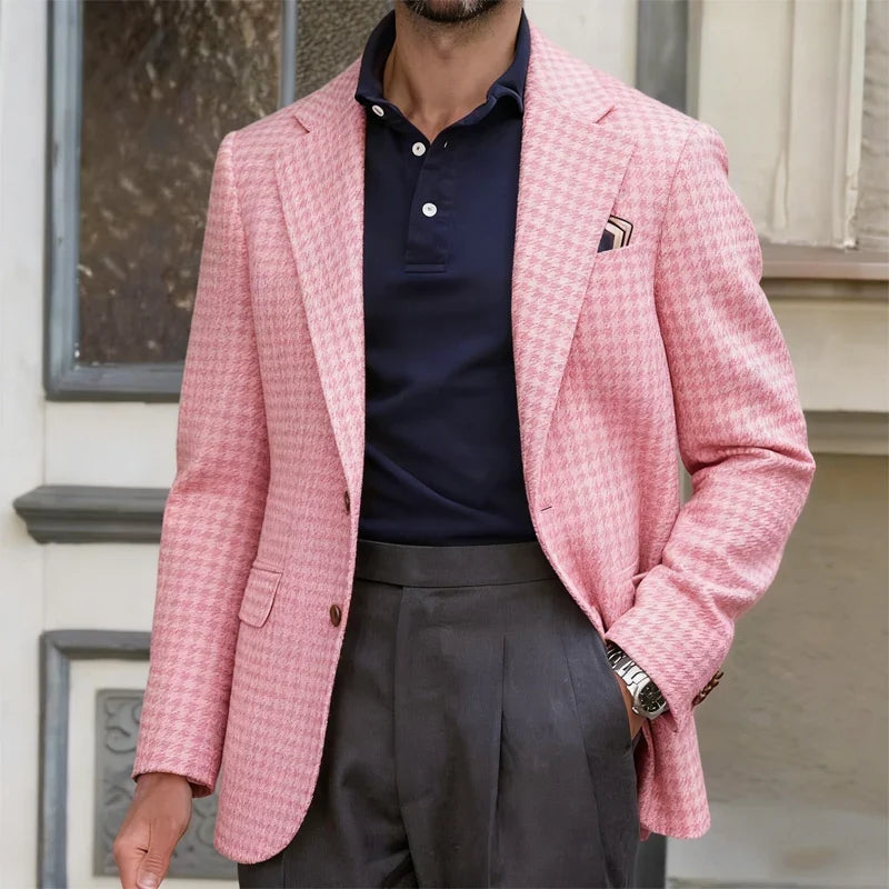 Men's Suit Jacket Houndstooth Slim Fit Single Breasted for Casual and Formal Wear