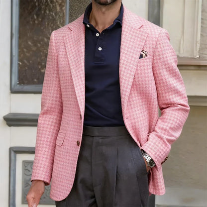 Men's Suit Jacket Houndstooth Slim Fit Single Breasted for Casual and Formal Wear