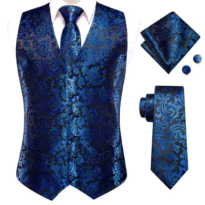 Men's Vest Paisley Jacquard Set with Necktie Pocket Square and Cufflinks for Weddings and Formal Events