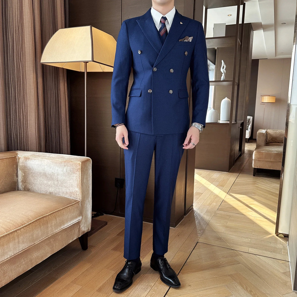 Men's Double Breasted Three Piece Wedding Suit – Slim Fit Smart Casual