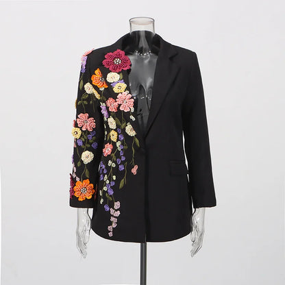 2026 Spring Autumn New Women Blazer High-End Embroidery Flower Beaded Studded Diamonds Luxury Elegant Chic Ins Coat HK17758