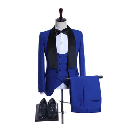 Light Grey Jacket Royal Blue Vest Pant Men Suit Slim Fit 3 Piece Tuxedo Costume Homme Groom Wedding Suits Terno Masculino