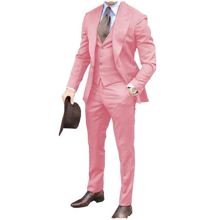Brown Classic Men Suit 3 Pieces Tuxedo Peak Lapel Groomsmen Wedding Suit Set Fashion Men Business Blazer Jacket+Pants+Vest