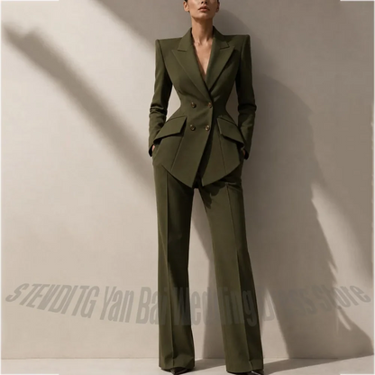 Women's 2 Pieces Suit Classic Double Breasted Peak Lapel Blazer Formal Business Office Wedding Guest Luxury Commute Outfit