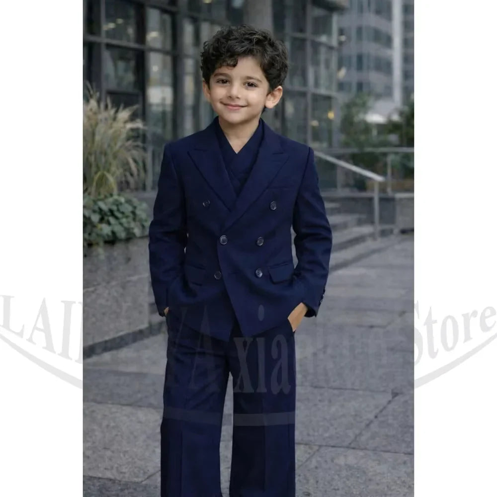 Chic Double Breasted Boys Two Piece Suit Blazer with Wide Leg Pants Kids Wedding Party Graduation Street Style Formal Outfit