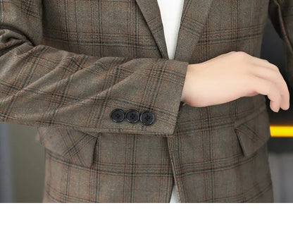 2026 Blazer Outdoor men's checked fashion business trend Wedding Slimming Gentleman Casual Korean travel high formal Wear Blazer