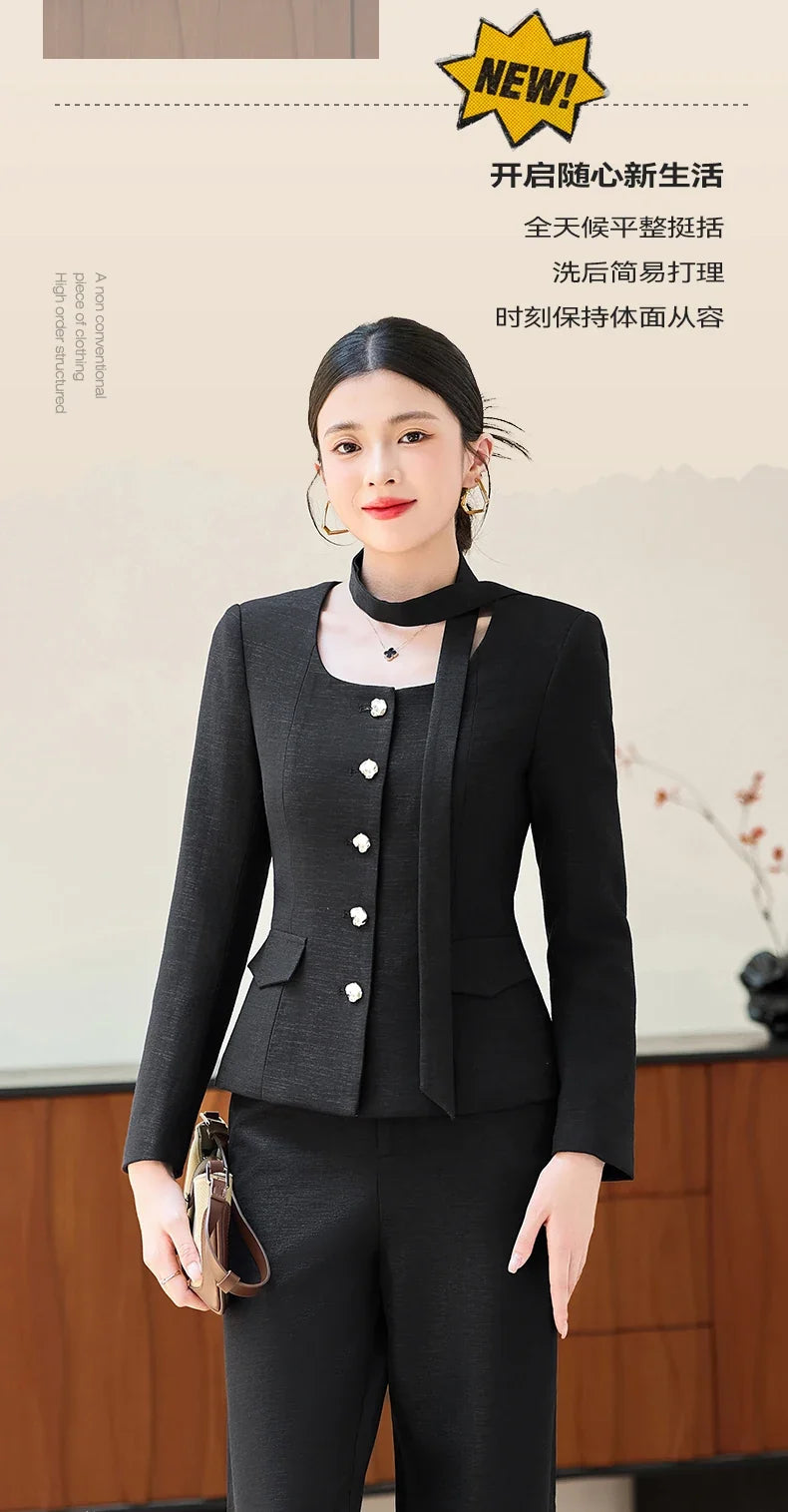 Fashionable professional women's two-piece trousers + suit jacket, exquisite elegant, 2025 autumn winter new style