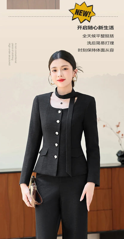 Fashionable professional women's two-piece trousers + suit jacket, exquisite elegant, 2025 autumn winter new style