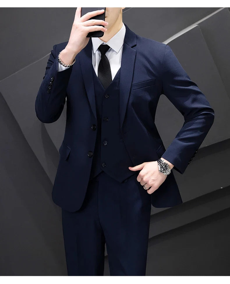 Men's Three-Piece Suit Set Fashion Business Career Waistcoat Trousers Wedding Dress Groom Best Man Decoration Body