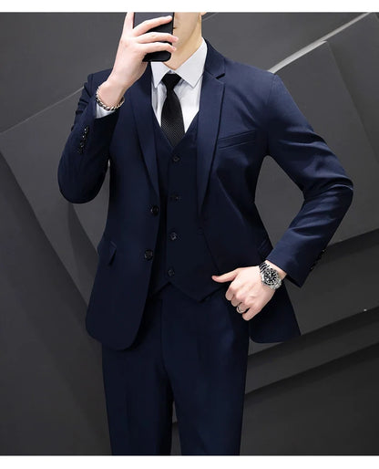 Men's Three-Piece Suit Set Fashion Business Career Waistcoat Trousers Wedding Dress Groom Best Man Decoration Body