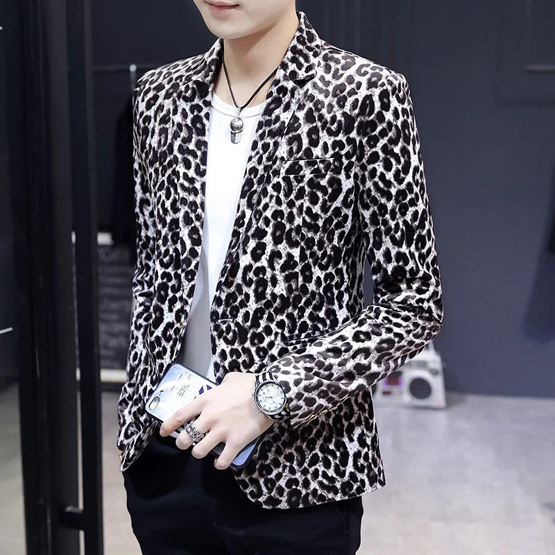 Blazer New Men's Fashion Business Gentleman Wedding British Style Banquet Leopard Print Luxe Handsome Outdoor Casual Blazer