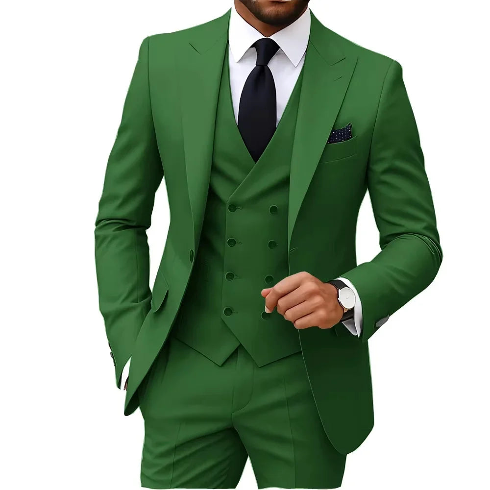 Nouveaux costumes solides pour hommes Coupe ajustée Mariage Garçon d'honneur Tuxedo Gilet Blazer Pantalon 3 pièces Tenue de mariage tendance
