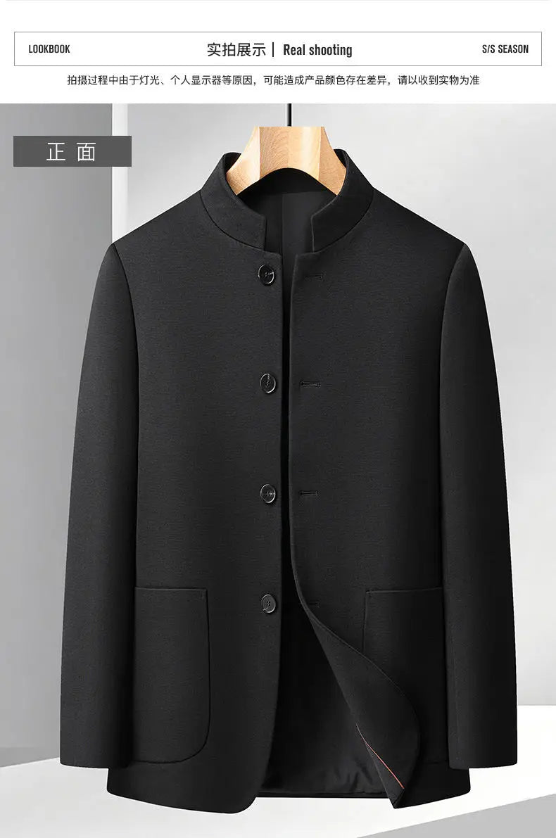 Blazer Men Smart Casual Stand Collar Korean Style Black Business Coat