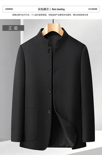 Blazer Men Smart Casual Stand Collar Korean Style Black Business Coat