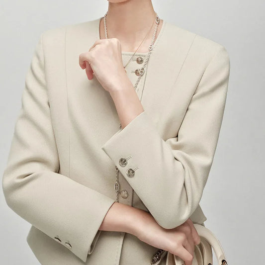 Spring Autumn New Women Blazer Single Breasted Elegant Tide Slimming Coat Solid Color Draped Office Lady Suit Pants HK12904