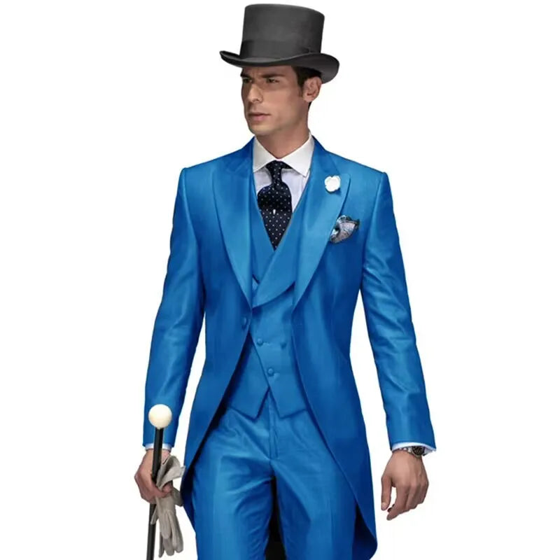 Costume de mariage pour homme 3 pièces violet, queue de pie, costume formel avec veste, pantalon, gilet - Ensemble de vêtements masculins tendance pour bal de promo
