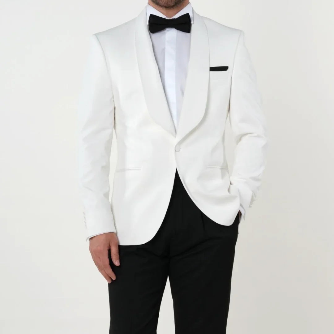 Men Suit 2 Pieces White Black With Lapel Single Button For Wedding Business Banquet Party Office Daily Work Jacket And Pants