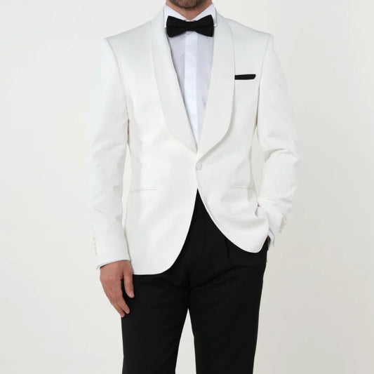 Men Suit 2 Pieces White Black With Lapel Single Button For Wedding Business Banquet Party Office Daily Work Jacket And Pants