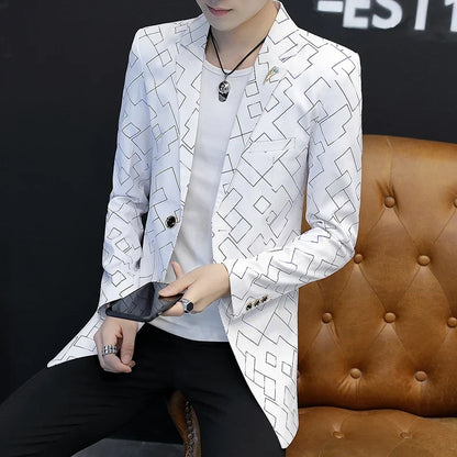 Blazer Fashionable Outdoor Travel Youthful Wedding Versatile Host Gentleman Slim-fit Casual Mid-length Stripes Men's Blazer