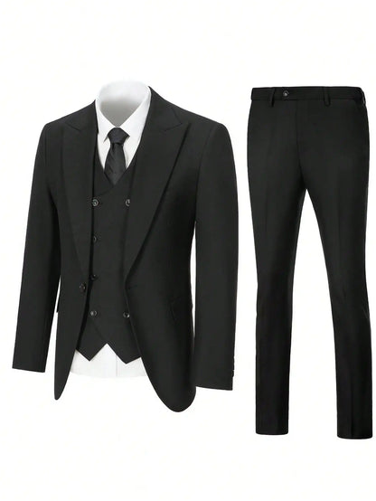 Men's Suits 3Pieces Suit Set For Men Elegant Solid Fashion Slim Fit Prom Blazer Double Breasted Vest Pants Set Business