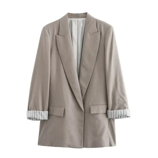 Elegant Casual Spring Summer 2024 Women's Linen Blend Roll Sleeve Suit Jacket Fashionable Versatile Ladies' Classic Style