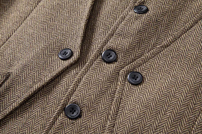 Men's Triple-Breasted Herringbone Tweed Vest – Retro Fake Two-Piece Waistcoat for Weddings & Smart-Casual Occasions