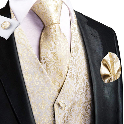 Men's Vest Suit Set – Champagne Gold Paisley Waistcoat for Weddings & Formal Events
