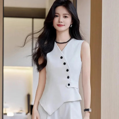 2025 Spring Summer New Women's Blazer High End Casual Vest Waistcoat Female Professional Vest V-neck Sleeveless Short Jacket