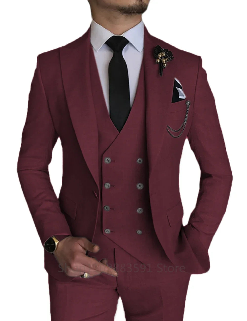 Men's 3 Piece Blazer+Vest+Pant Wedding Dress Suits Slim Fit Lapel Tuxedos Party Leisure Formal Male Suit For Groomsman Suits