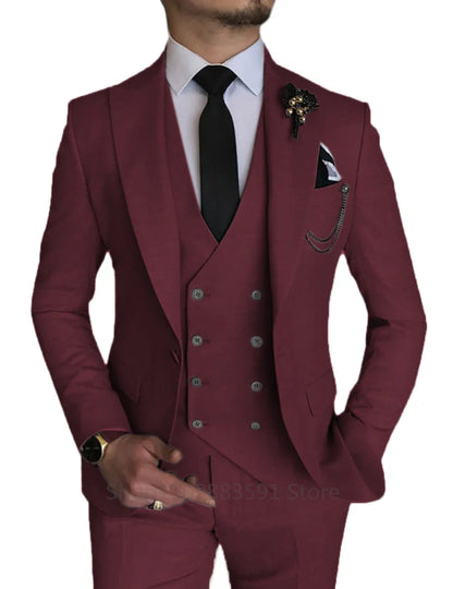 Men's 3 Piece Blazer+Vest+Pant Wedding Dress Suits Slim Fit Lapel Tuxedos Party Leisure Formal Male Suit For Groomsman Suits