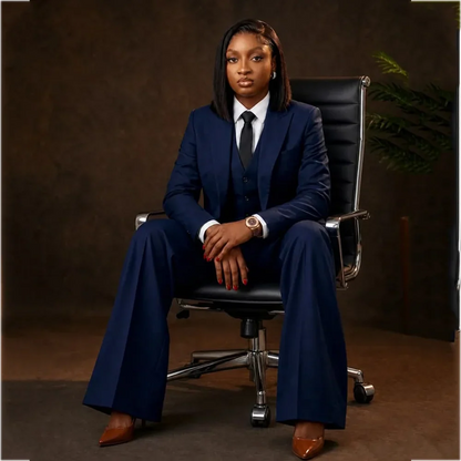 Navy Blue Women's Suit New Designer Stylish Peak Lapel Regular Length Smart Casual Formal Three Pieces Set Blazer Vest Pants