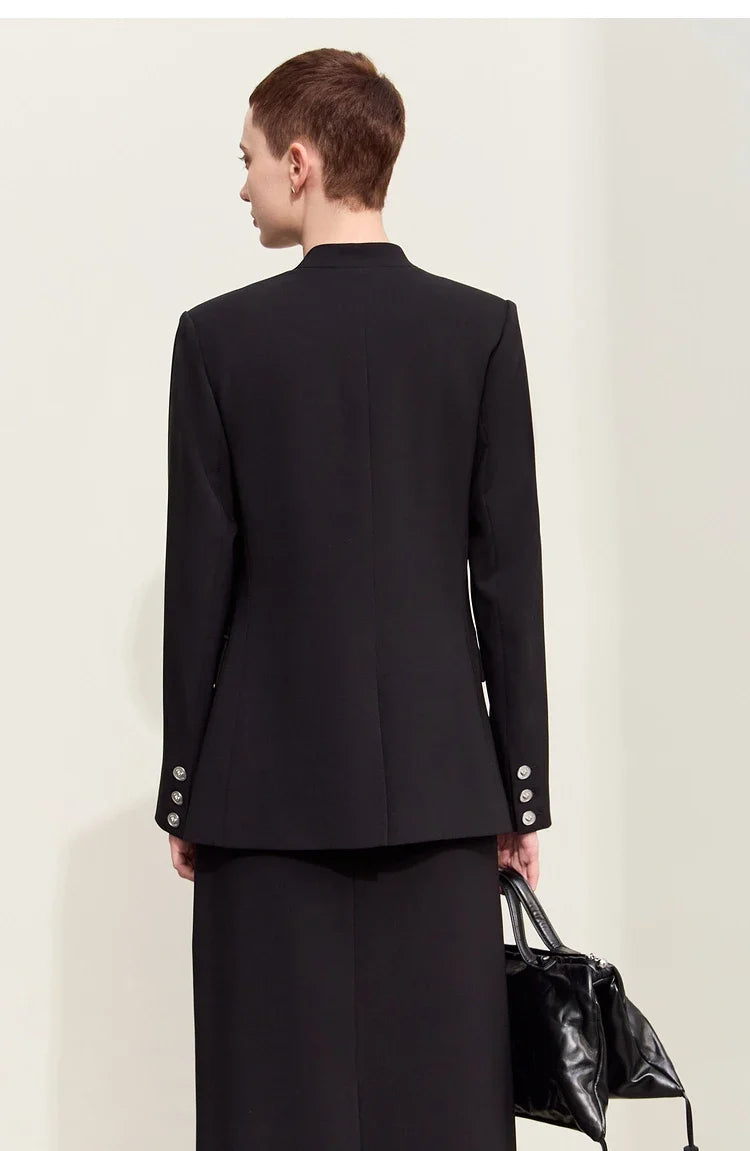 Minimalism Blazers For Women 2026 Autumn New Commuter V-neck Heart-shaped Buckle Shoulder-pad Professional Jackets 12453042