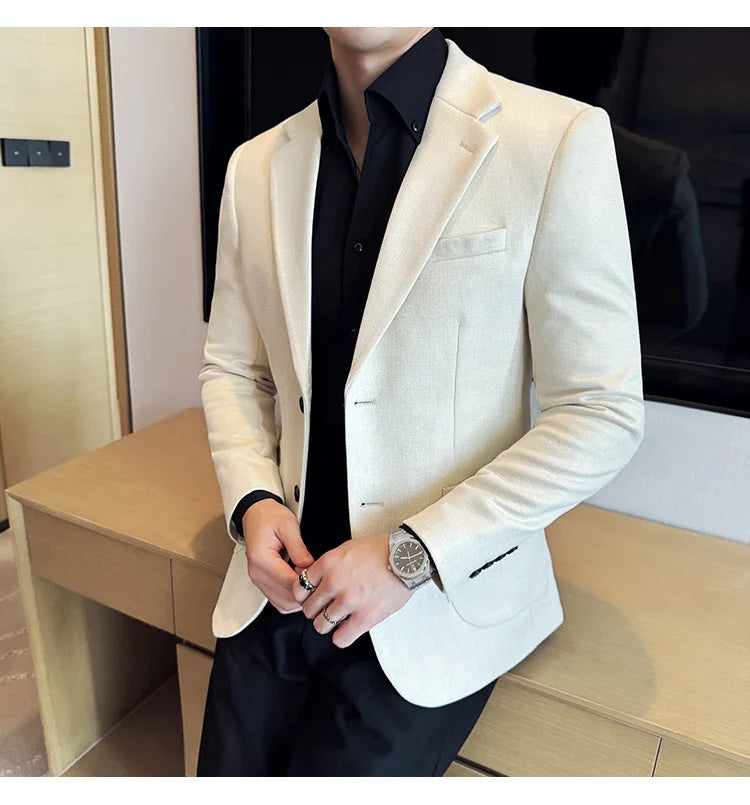 Vintage Suede Line Bronzing Striped Suit Coats 2025 Autumn New High Quality Men Slim Business Social Formal Suit Coats Tailcoat