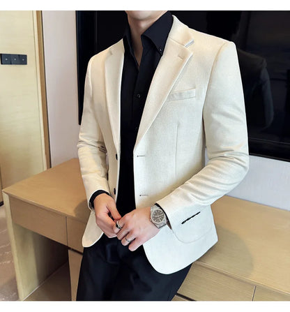 Vintage Suede Line Bronzing Striped Suit Coats 2025 Autumn New High Quality Men Slim Business Social Formal Suit Coats Tailcoat