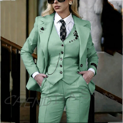 Modish Notched Lapel Women Suit Slim Fitted Solid Costume Custom Made Professional Single Breasted Lady Sets Full Outfits