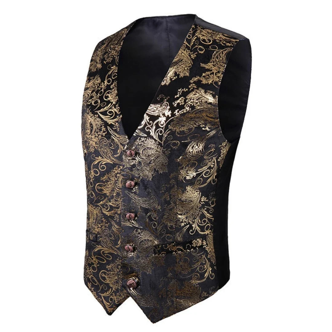Men's Floral Applique Vest – Single Button Waistcoat for Wedding, Banquet & Performance