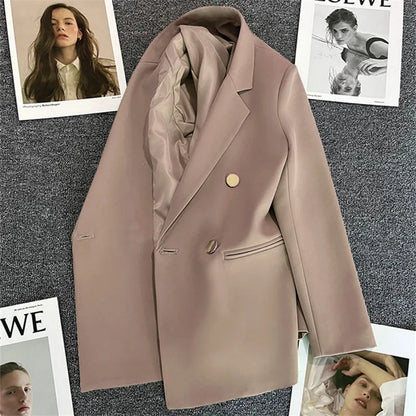 Women's Spring Autumn 2026 Commuter Style Small Suit Jacket Double Row Buttons White Versatile Polyester Fiber Fashion