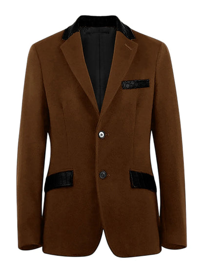 Men's Wool Blend Blazer Black Croc Print Lapel Collar Slim Fit Formal Business Casual Suit Jacket Autumn Winter Sport Coat