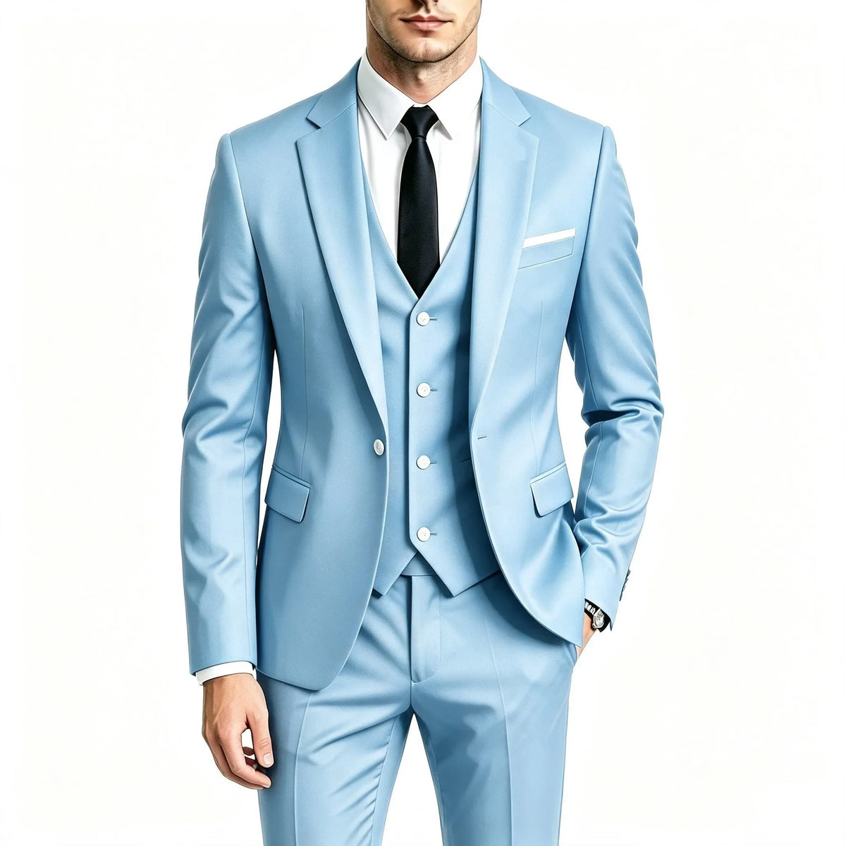 Elegant Men's 3 Pieces Suit Slim Fit 1 Button Tuxedo Blazer Vest Pants Formal Set For Business Casual Wedding Groom