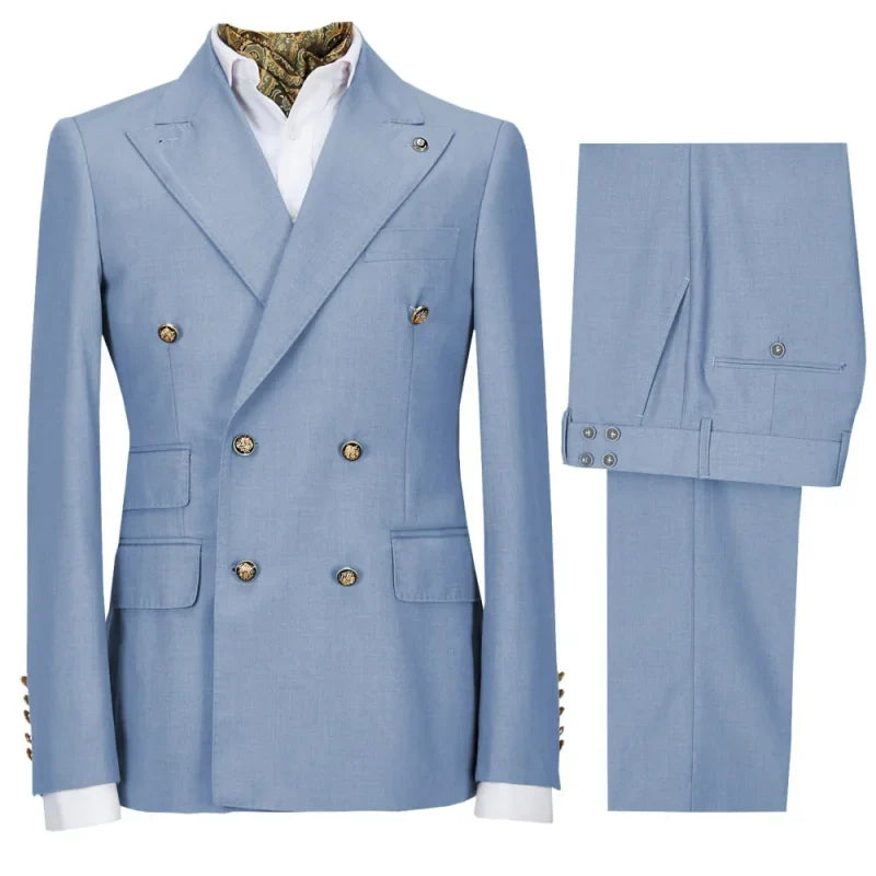 Men Suit 2 Pieces Gray Double Button Solid With Lapel For Wedding Banquet Birthday Party Business Work Set Jacket With Pants