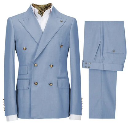 Men Suit 2 Pieces Gray Double Button Solid With Lapel For Wedding Banquet Birthday Party Business Work Set Jacket With Pants