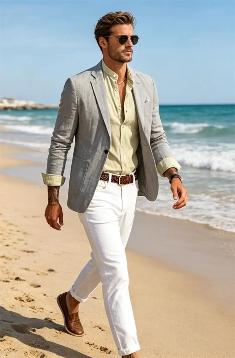 Men's Cotton Linen Blazer Solid Slim Fit Breathable Lightweight Casual Sport Coat One Button Lapel Suit Jacket for Daily Summer