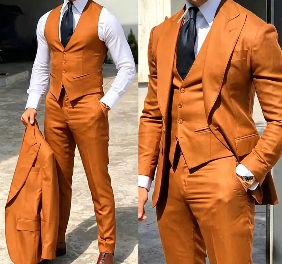 Classy Wedding Tuxedos Suits Slim Fit Bridegroom For Men 3 Pieces Groomsmen Suit Male Cheap Formal Business  (Jacket+Vest+Pants