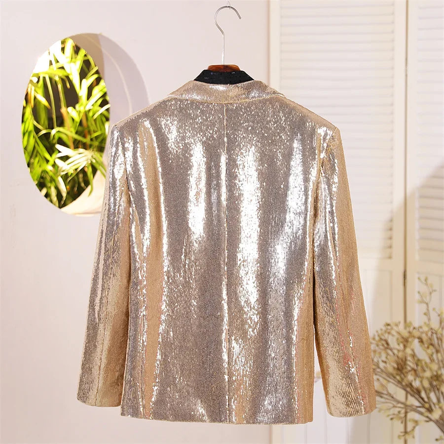 Men's Casual Blazers Suit Jackets Singer Silver Sequins Party Glitter Club Bar Concert Shiny Coat Stage Performance Costume