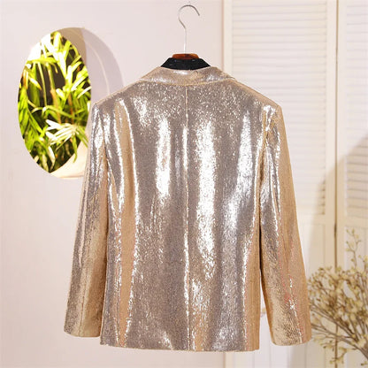Men's Casual Blazers Suit Jackets Singer Silver Sequins Party Glitter Club Bar Concert Shiny Coat Stage Performance Costume
