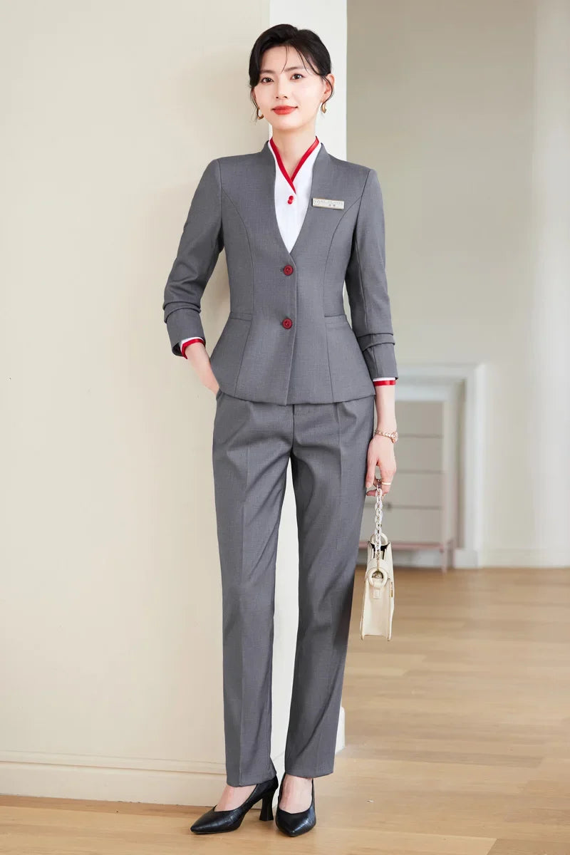 2024 fashionable professional womens clothing. Two-piece long-sleeved suit + pants. High quality slim fit womens business