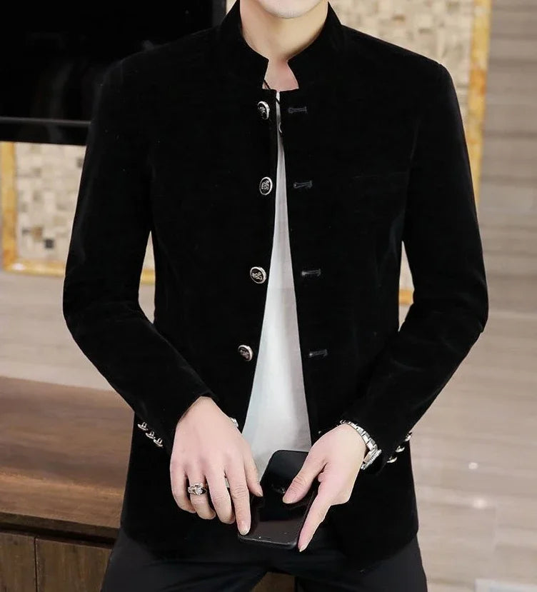 Slim Fit Velvet Man Suits and Blazers Single Models Clothing Korean Style Clothes Gentleman Elegant Jacket for Men New in Coats